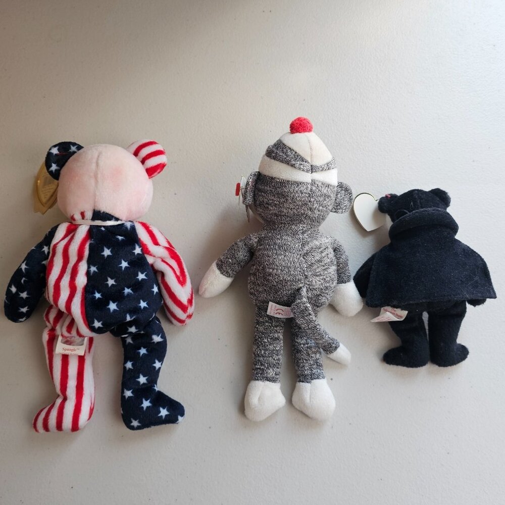 Ty Beanie Babies Lot 3 Spangle Bear Socks Monkey Van Pyre Retired Plush - Picture 5 of 13